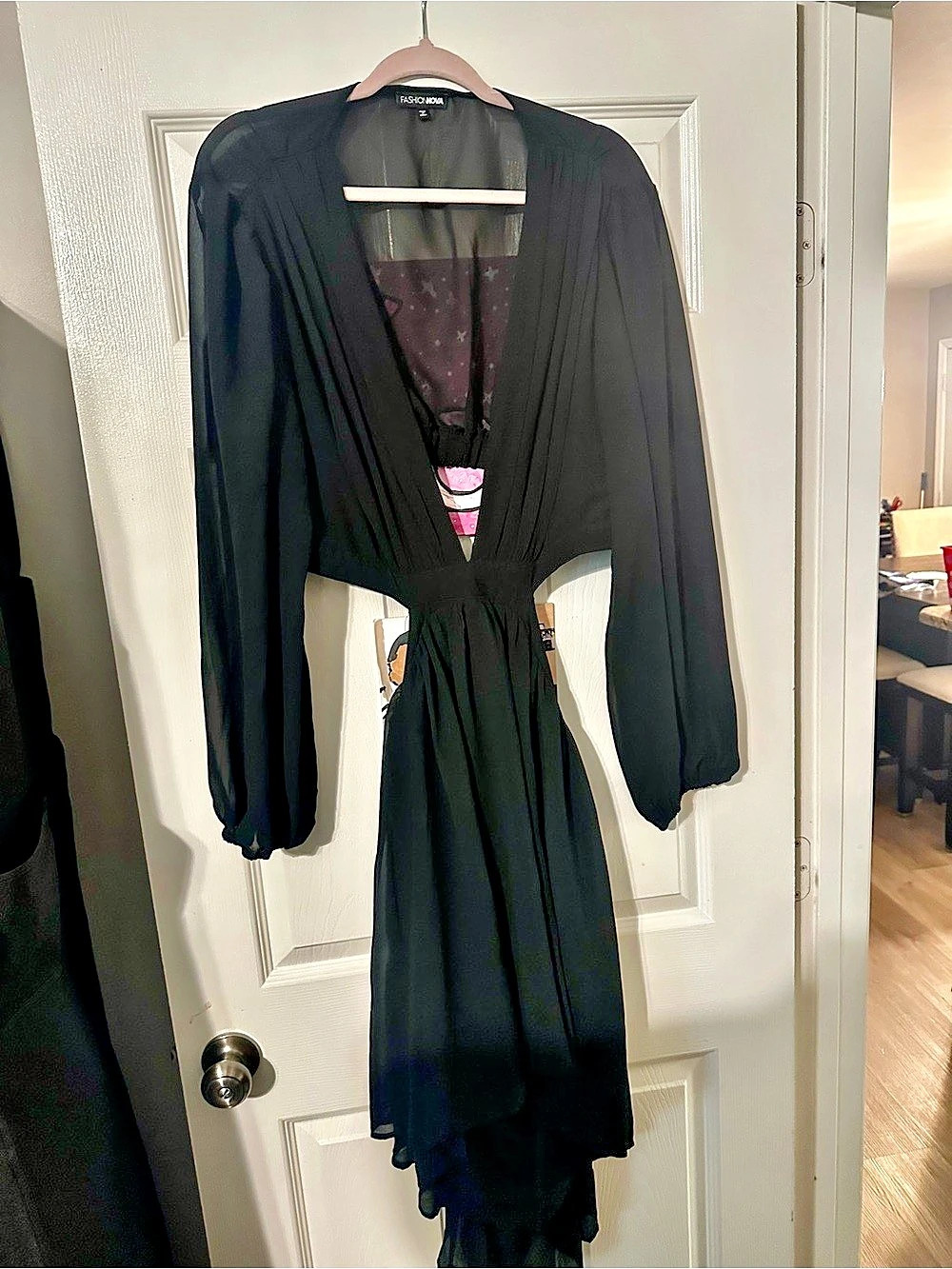 Fashion Nova Villa Vacation Chiffon Maxi Dress Black